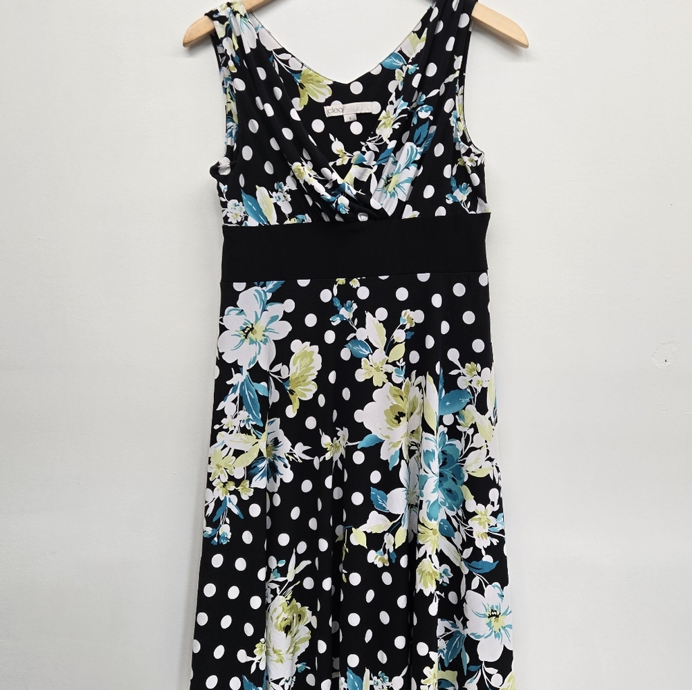 Cleo Womens Midlength Dress eoth polka dots and flowers